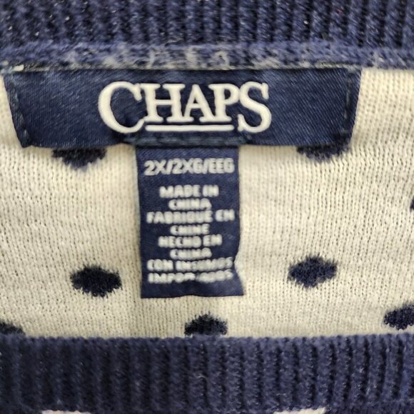 Chaps Blue Polka Dot Mock Layered Chiffon Hem Pullover Sweater Size 2X - Picture 4 of 9